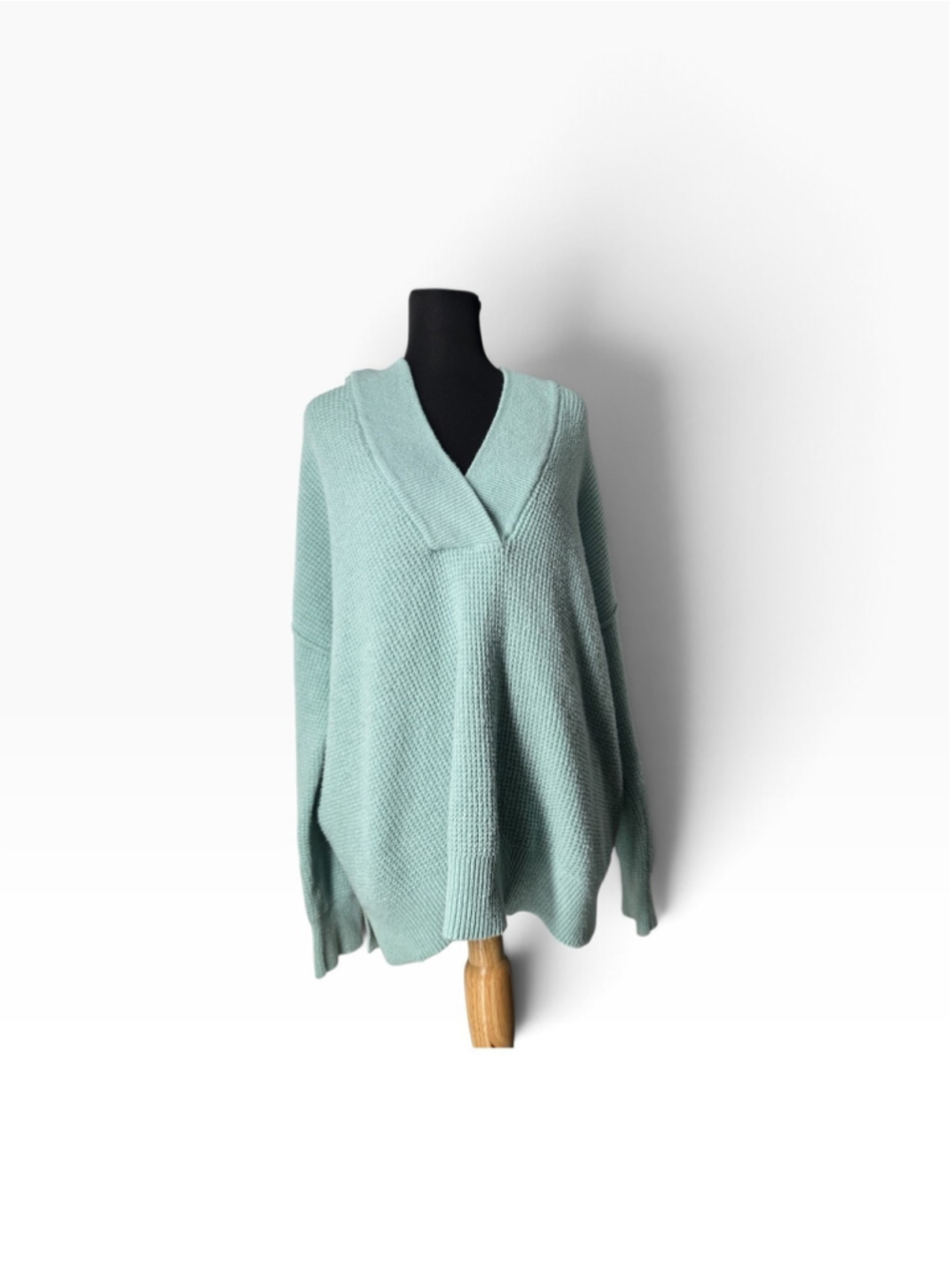 Aerie Sweater Womens Medium Hooded V Neck Waffle Knit Relaxed Pullover